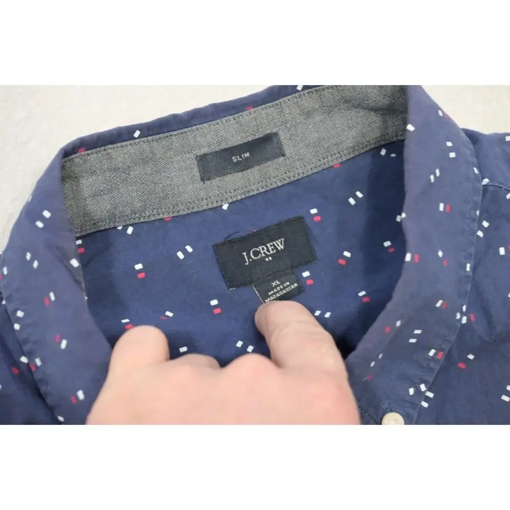 J Crew‎ Slim Fit Dress Shirt Blue Casual Short Sleeve Pocket Mens Sz XL